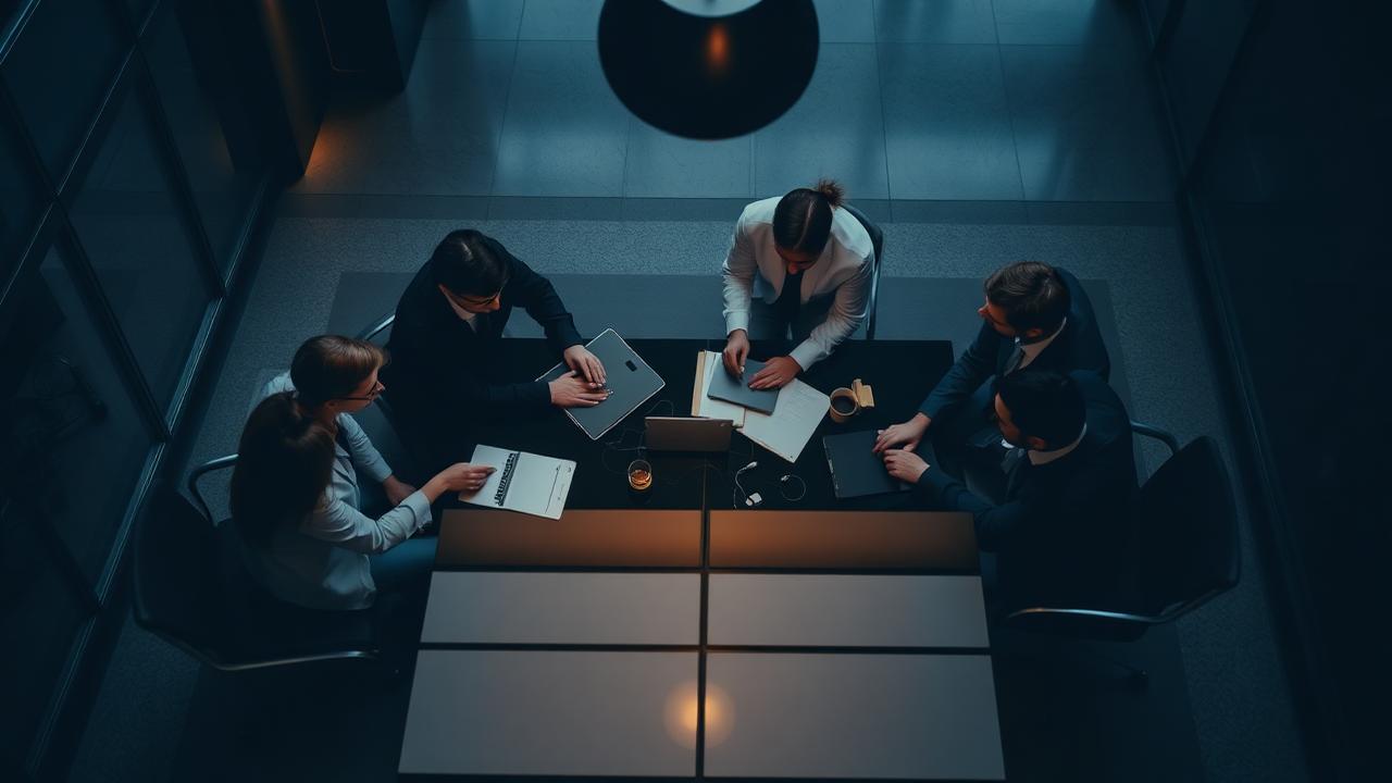 Equipo multidisciplinario de distintas áreas trabajando en una mesa de juntas.