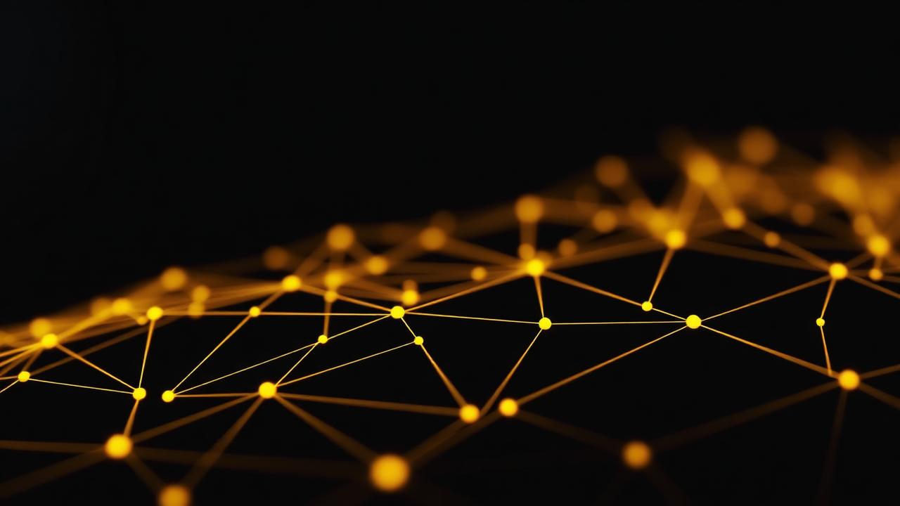 Red de nodos dorados sobre fondo negro que representa el análisis de datos con Inteligencia Artificial.